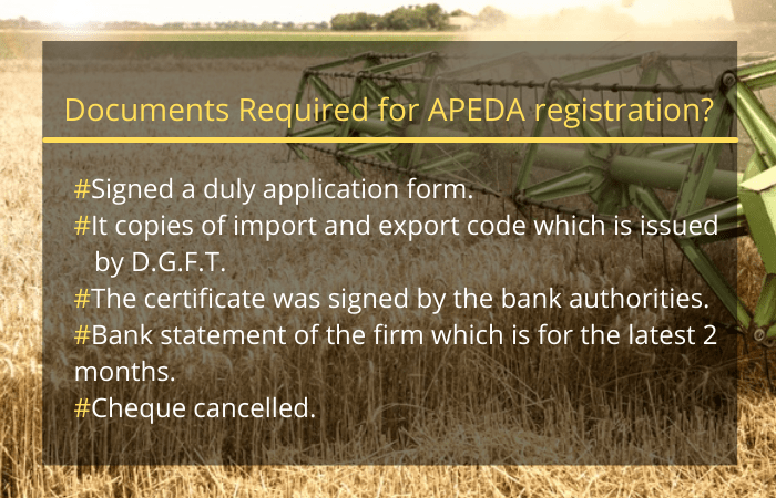 Documents required for APEDA Registration