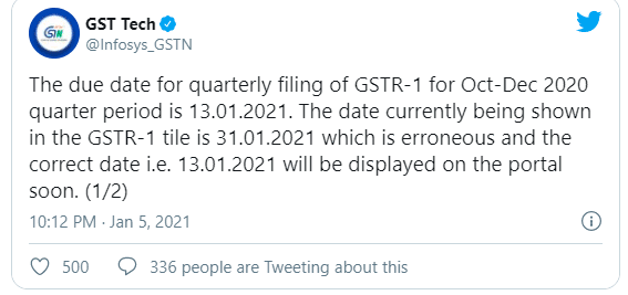 GSTR-1 Due Date October December 2020