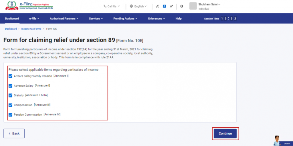 Applicable Items regarding particulars of Income