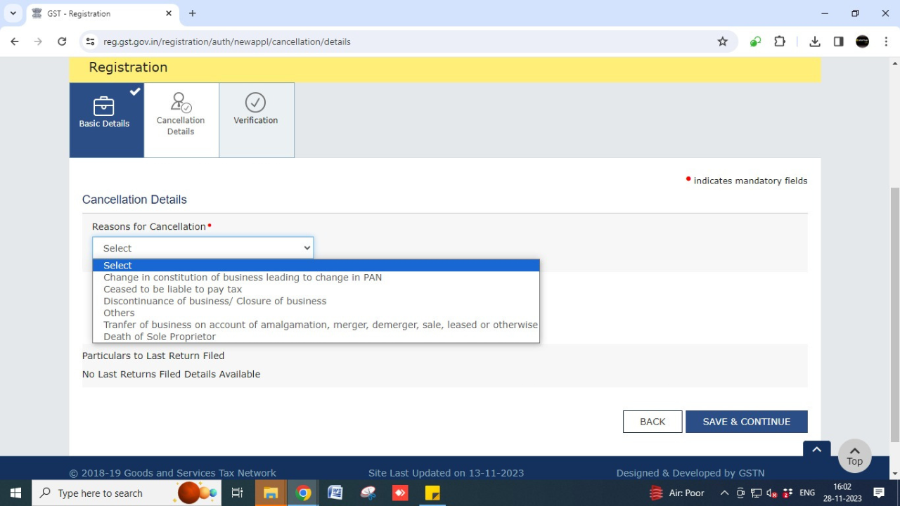 Click 'Save and Continue' to complete the second tab